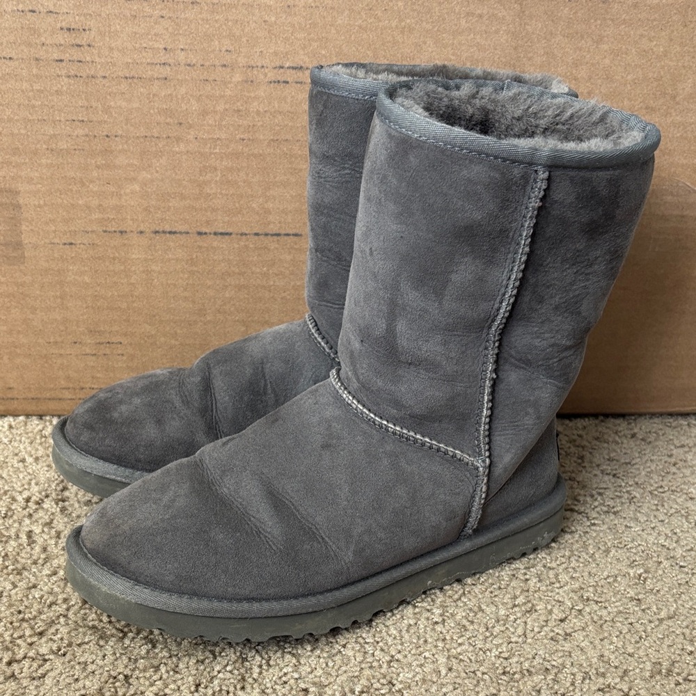 UGG Charcoal Suede Shearling Boots, lightly worn